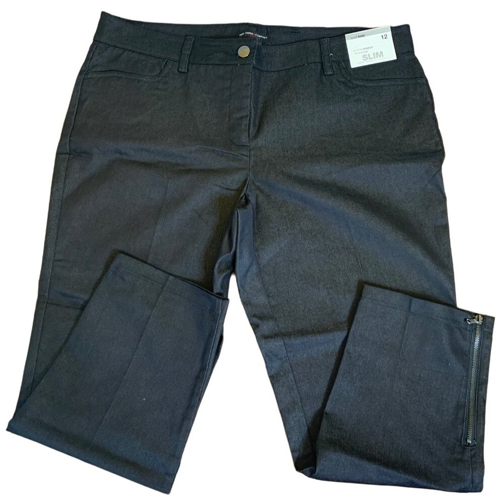 New York & Company Womens Slim Mid-Rise 14th Street Crop Capris Black Size 12 St